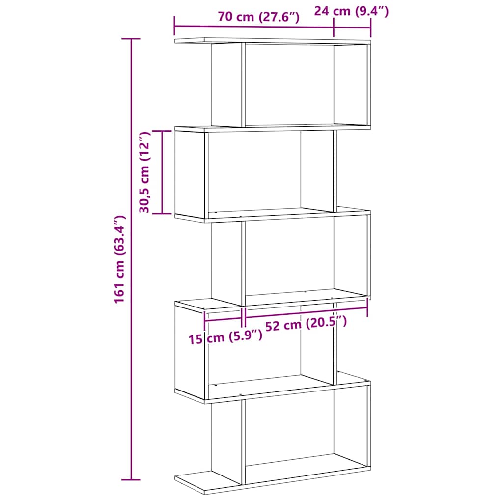 Bücherregal Schwarz Eichen-Optik 70 x 24 x 161 cm Holzwerkstoff