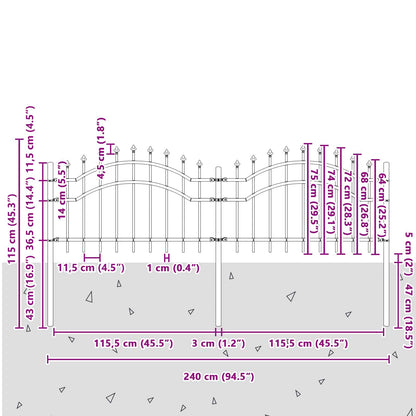 vidaXL Gartenzaun Grau 240 x 115 cm Pulverbeschichteter Stahl