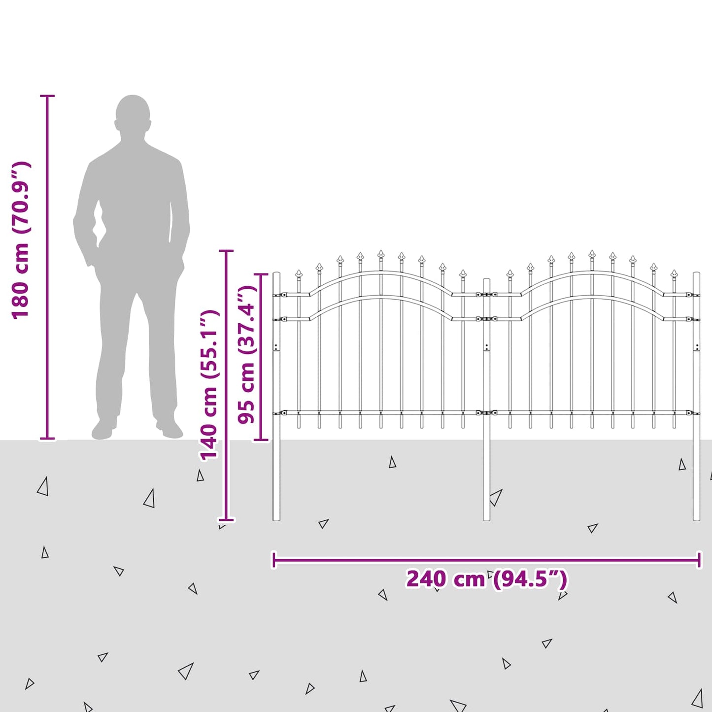 vidaXL Gartenzaun Grau 240 x 140 cm Pulverbeschichteter Stahl
