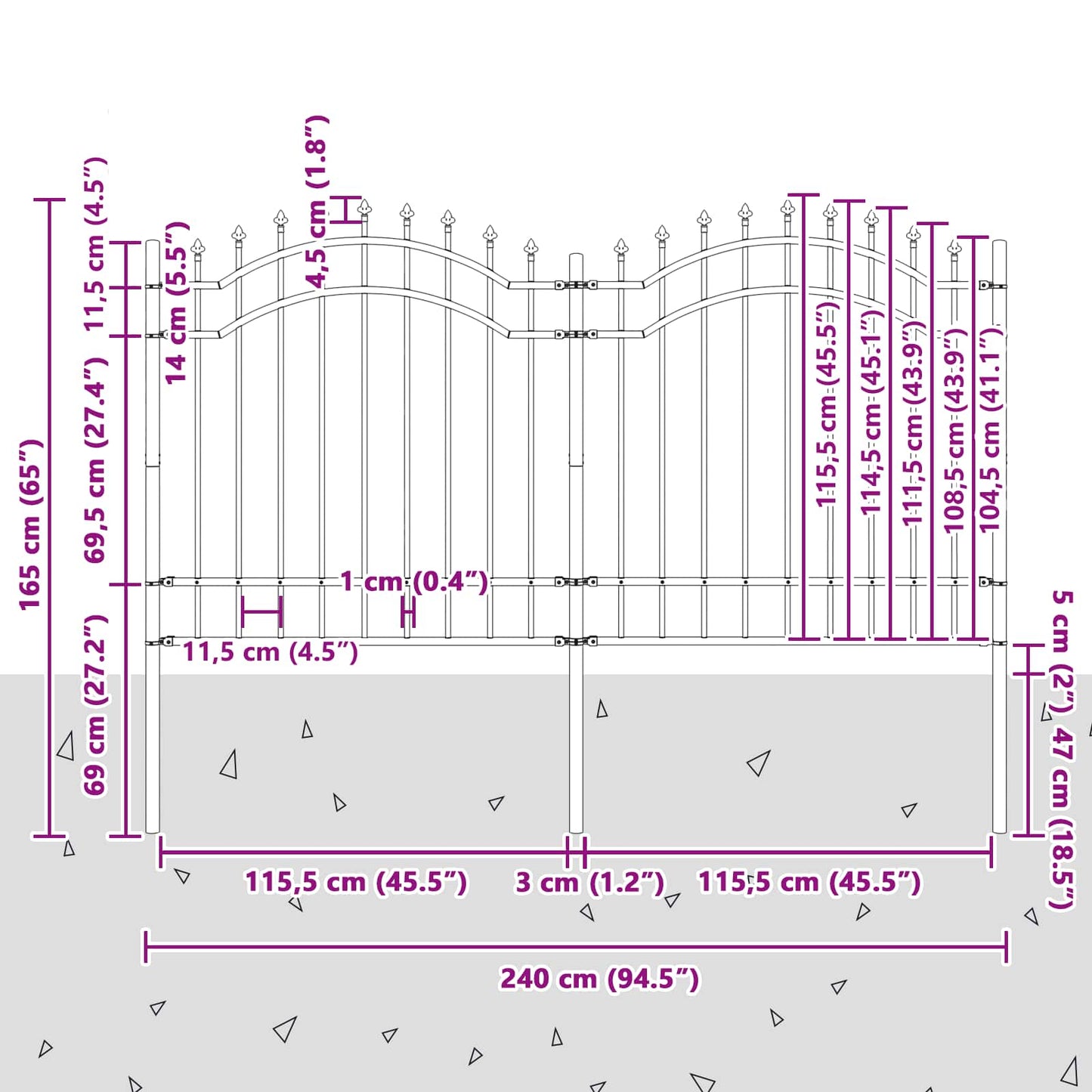 Gartenzaun Grau 240 x 165 cm Pulverbeschichteter Stahl