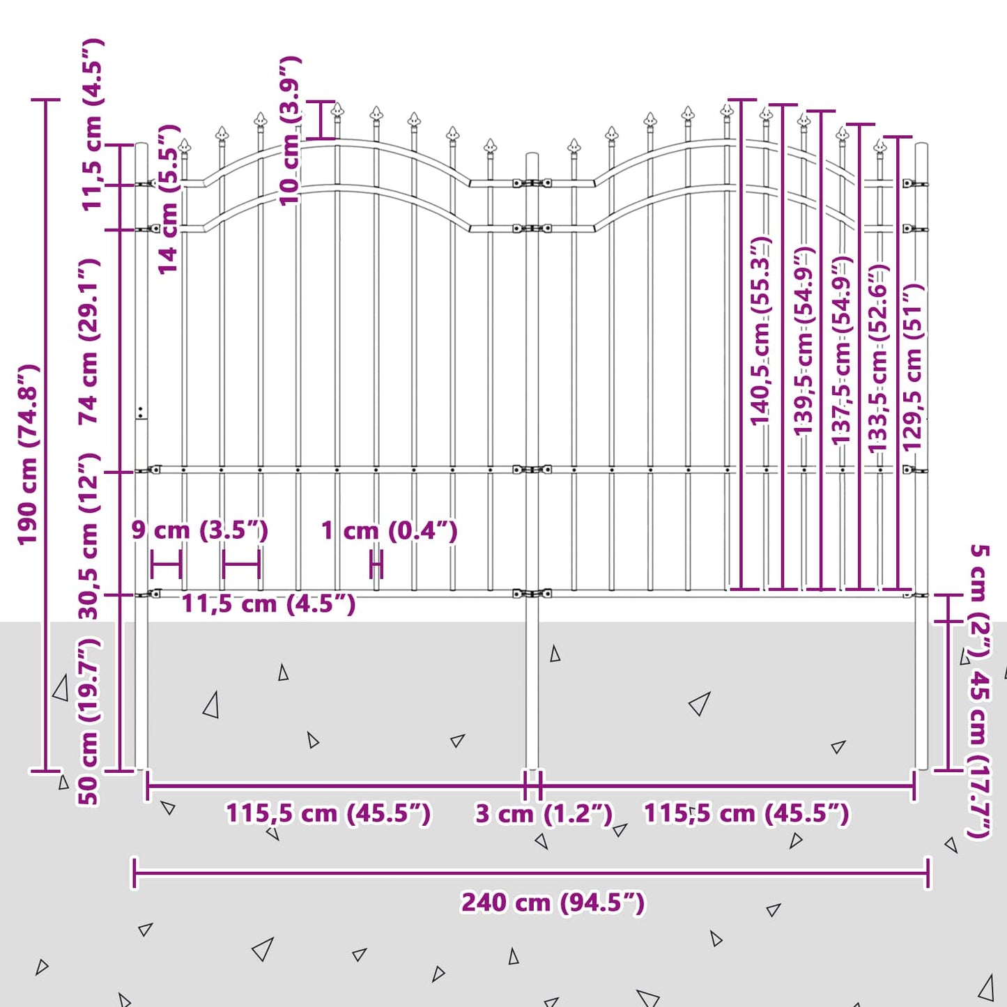 vidaXL Clôture de jardin Gris 240 x 190 cm Acier poudré
