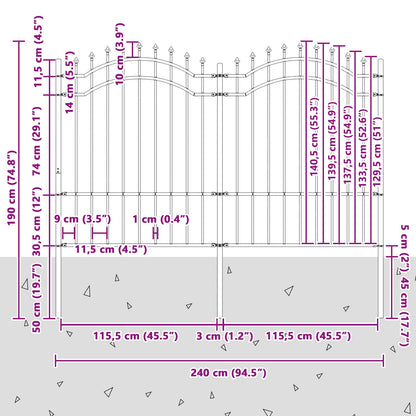 vidaXL Clôture de jardin Gris 240 x 190 cm Acier poudré