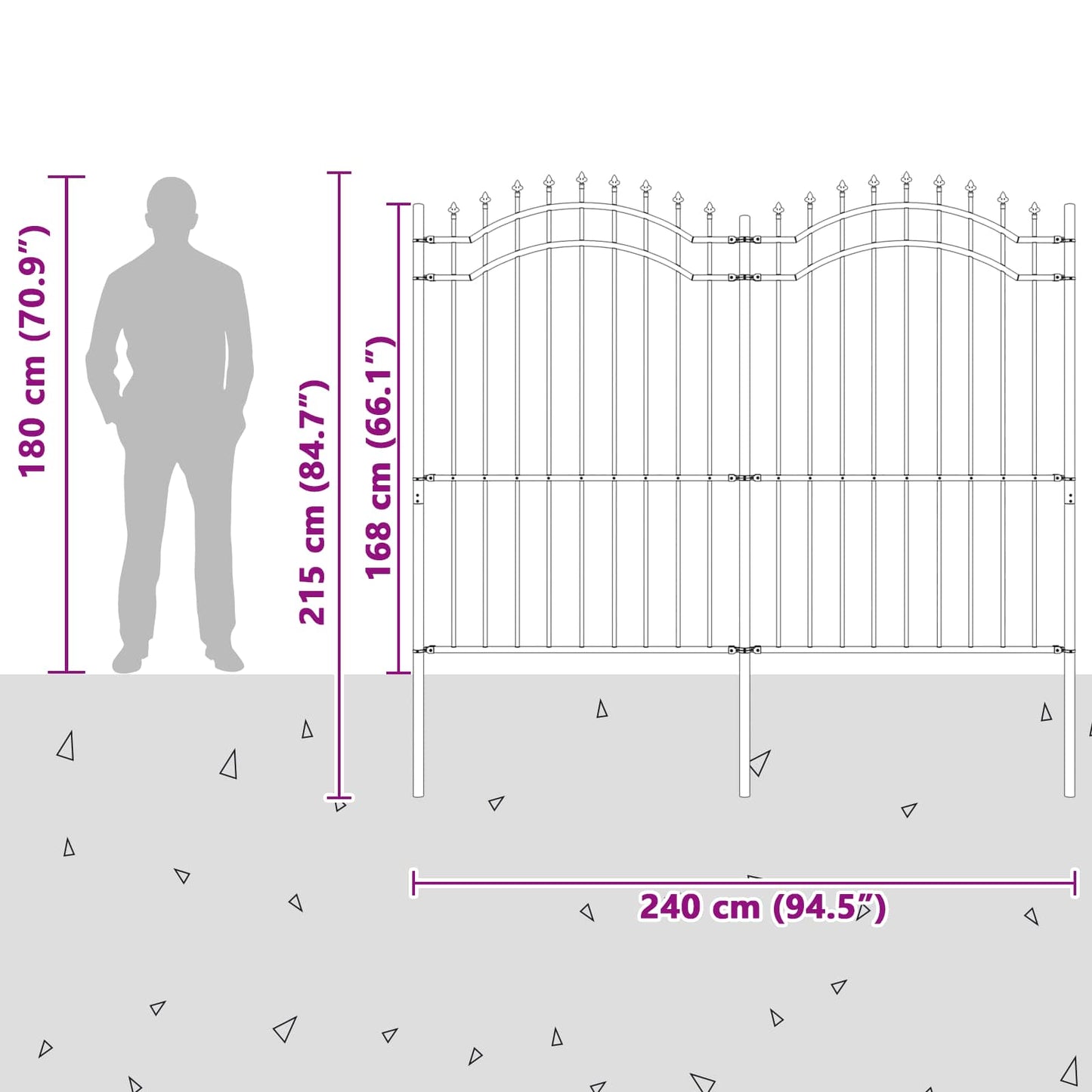 Gartenzaun Grau 240 x 215 cm Pulverbeschichteter Stahl