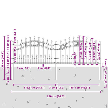 vidaXL Gartenzaun Grau 240 x 118 cm Pulverbeschichteter Stahl