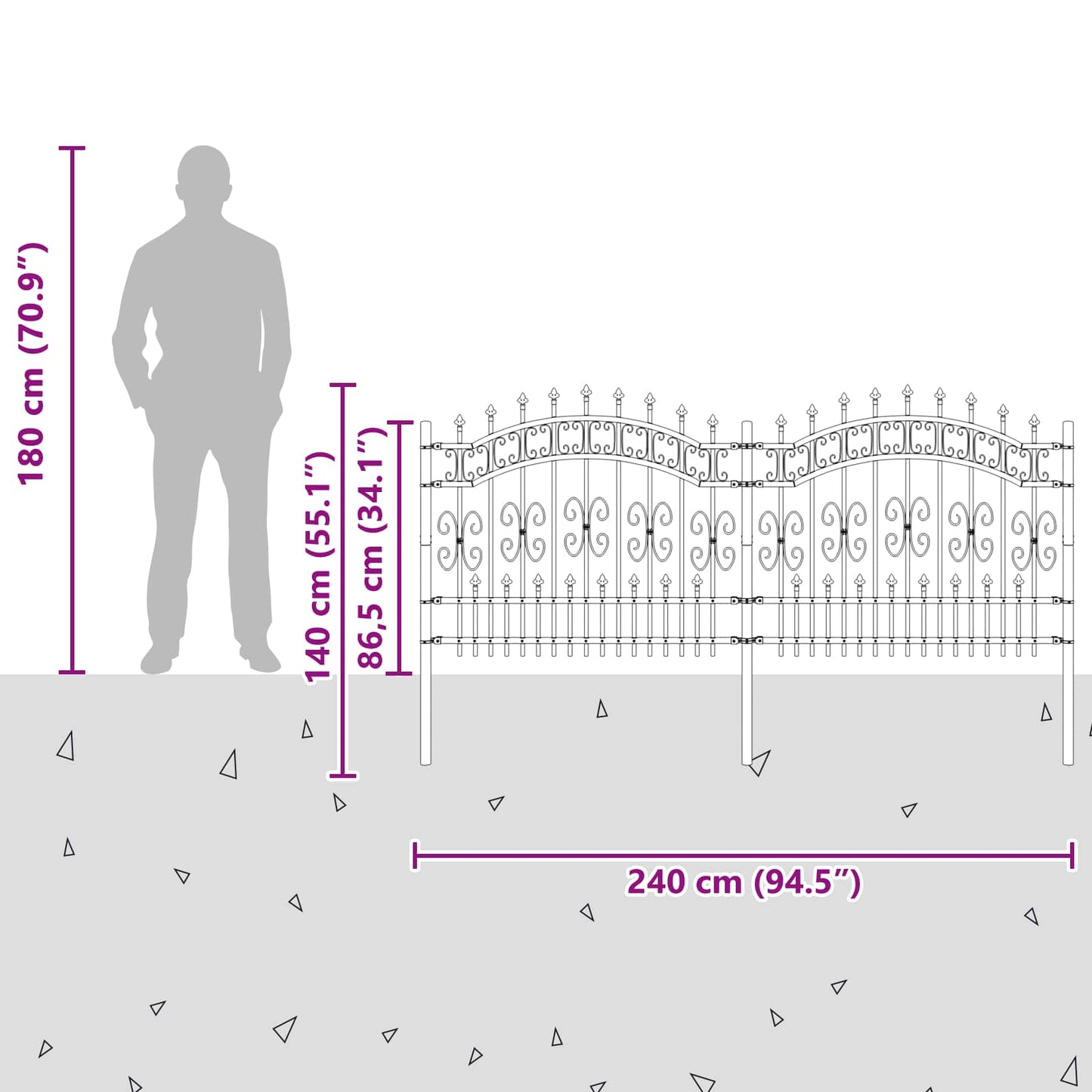 vidaXL Clôture de jardin gris 240 x 140 cm Acier poudré