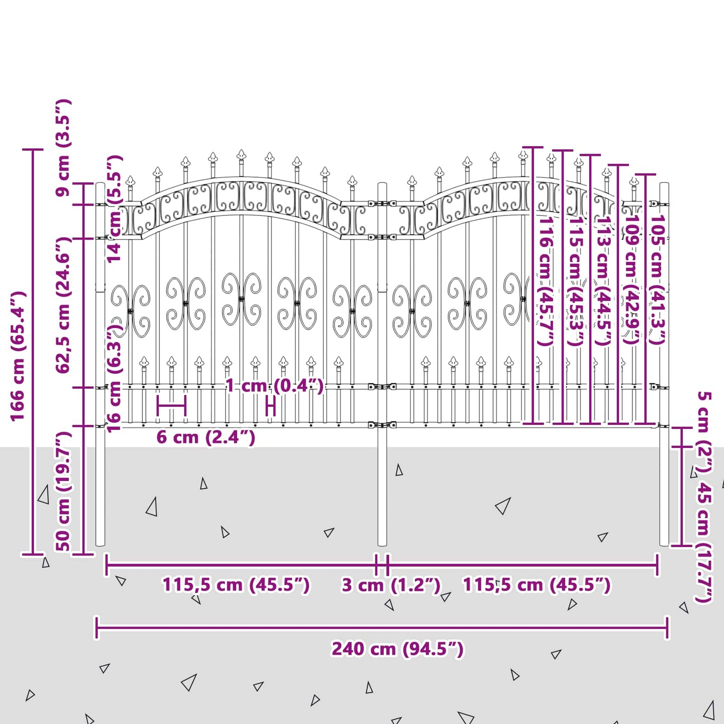 Gartenzaun Grau 240 x 166 cm Pulverbeschichteter Stahl
