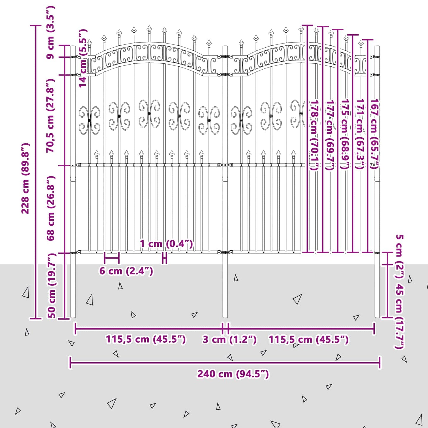 vidaXL Clôture de jardin Gris 240 x 228 cm Acier thermolaqué