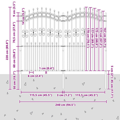 vidaXL Clôture de jardin Gris 240 x 228 cm Acier thermolaqué