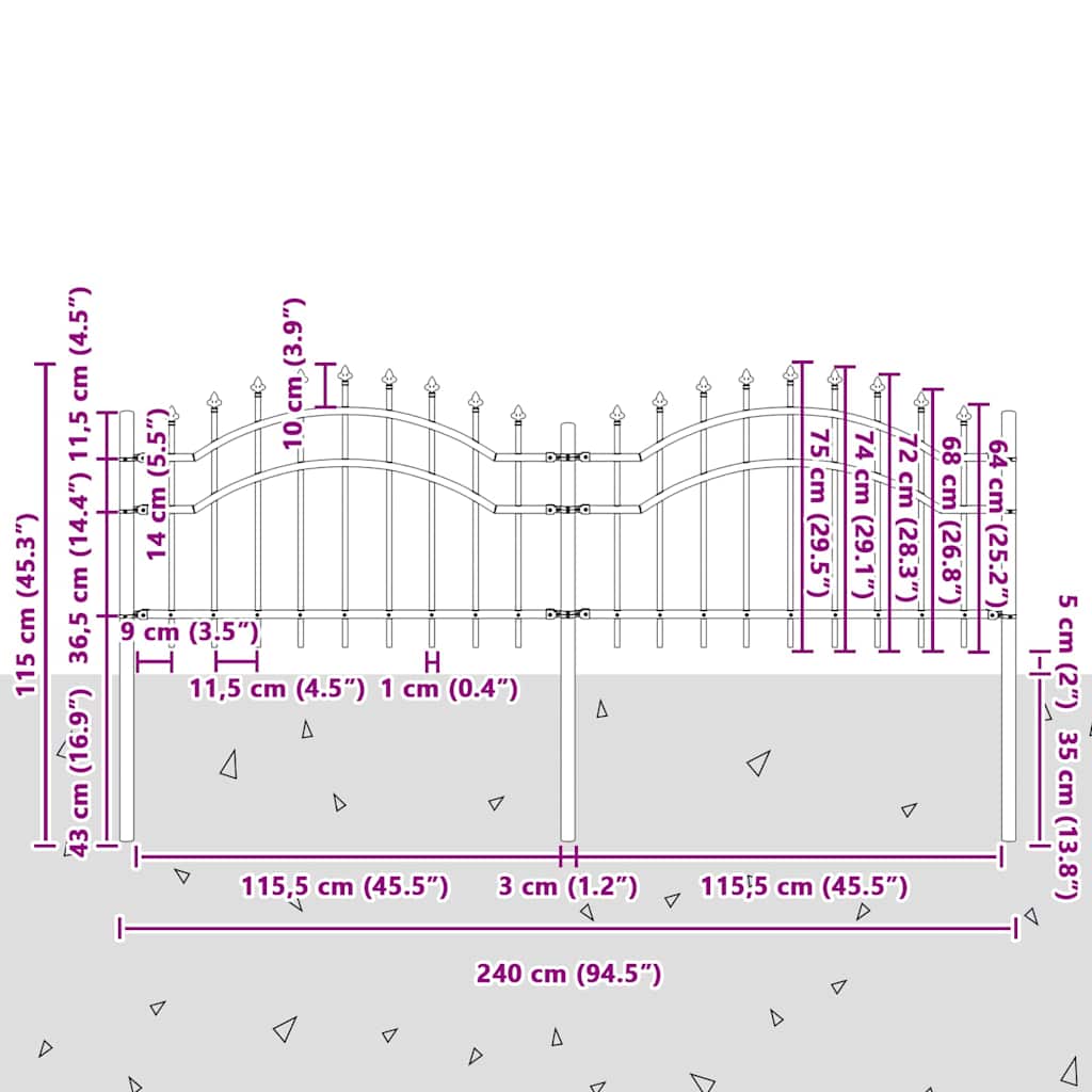 vidaXL Gartenzaun Weiß 240 x 115 cm Pulverbeschichteter Stahl