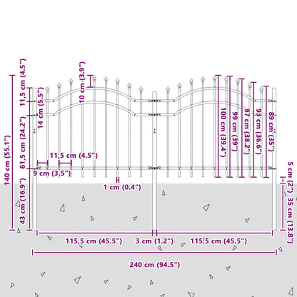 vidaXL Gartenzaun Weiß 240 x 140 cm Pulverbeschichteter Stahl