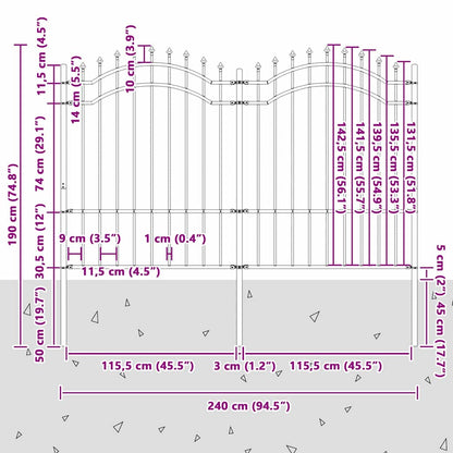 Gartenzaun Weiß 240 x 190 cm Pulverbeschichteter Stahl