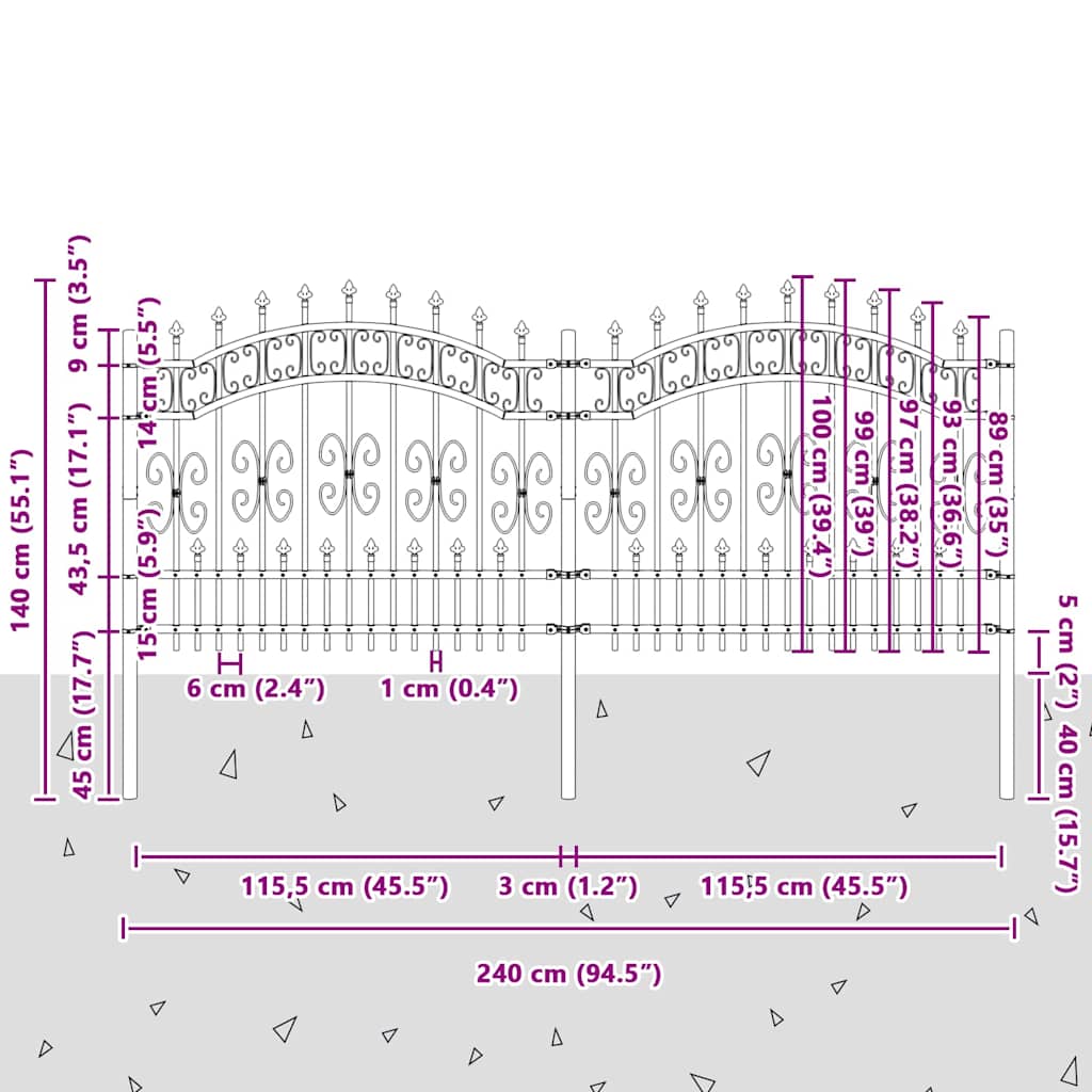 vidaXL Gartenzaun Weiß 240 x 140 cm Pulverbeschichteter Stahl