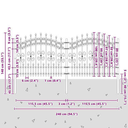 vidaXL Gartenzaun Weiß 240 x 140 cm Pulverbeschichteter Stahl