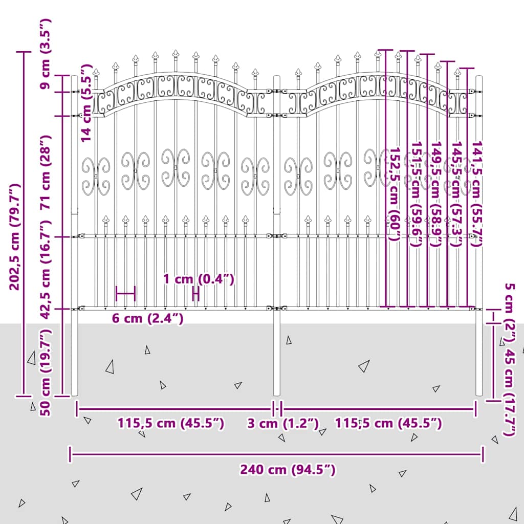 Gartenzaun Weiß 240 x 202,5 cm Pulverbeschichteter Stahl