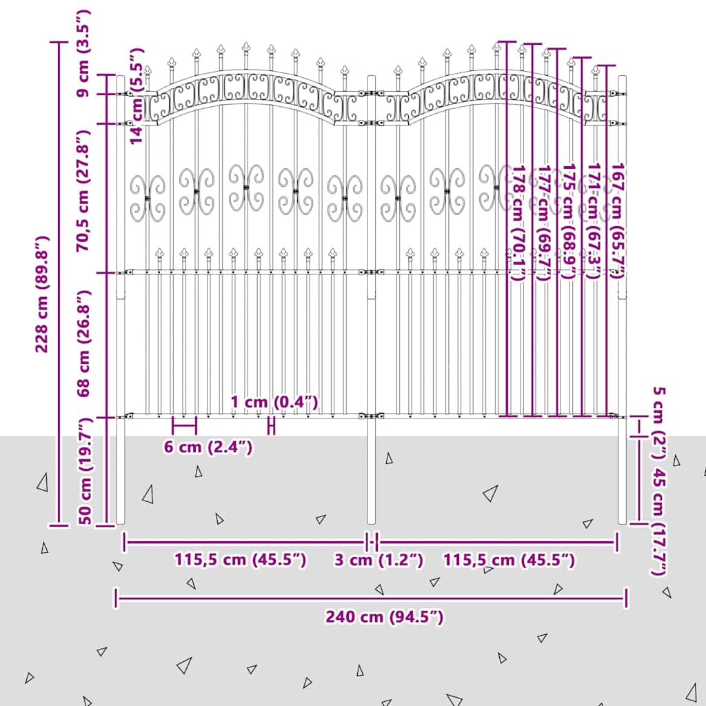 vidaXL Gartenzaun Weiß 240 x 228 cm Pulverbeschichteter Stahl