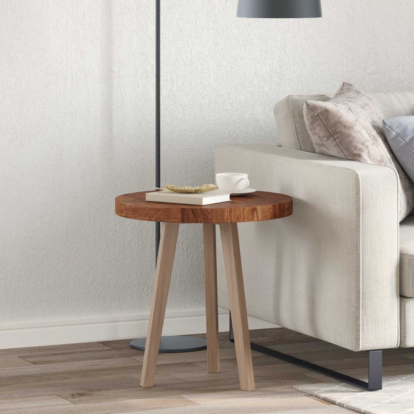 vidaXL Tischplatte Hellbraun Ø 50 x 4 cm Massivholz Eiche
