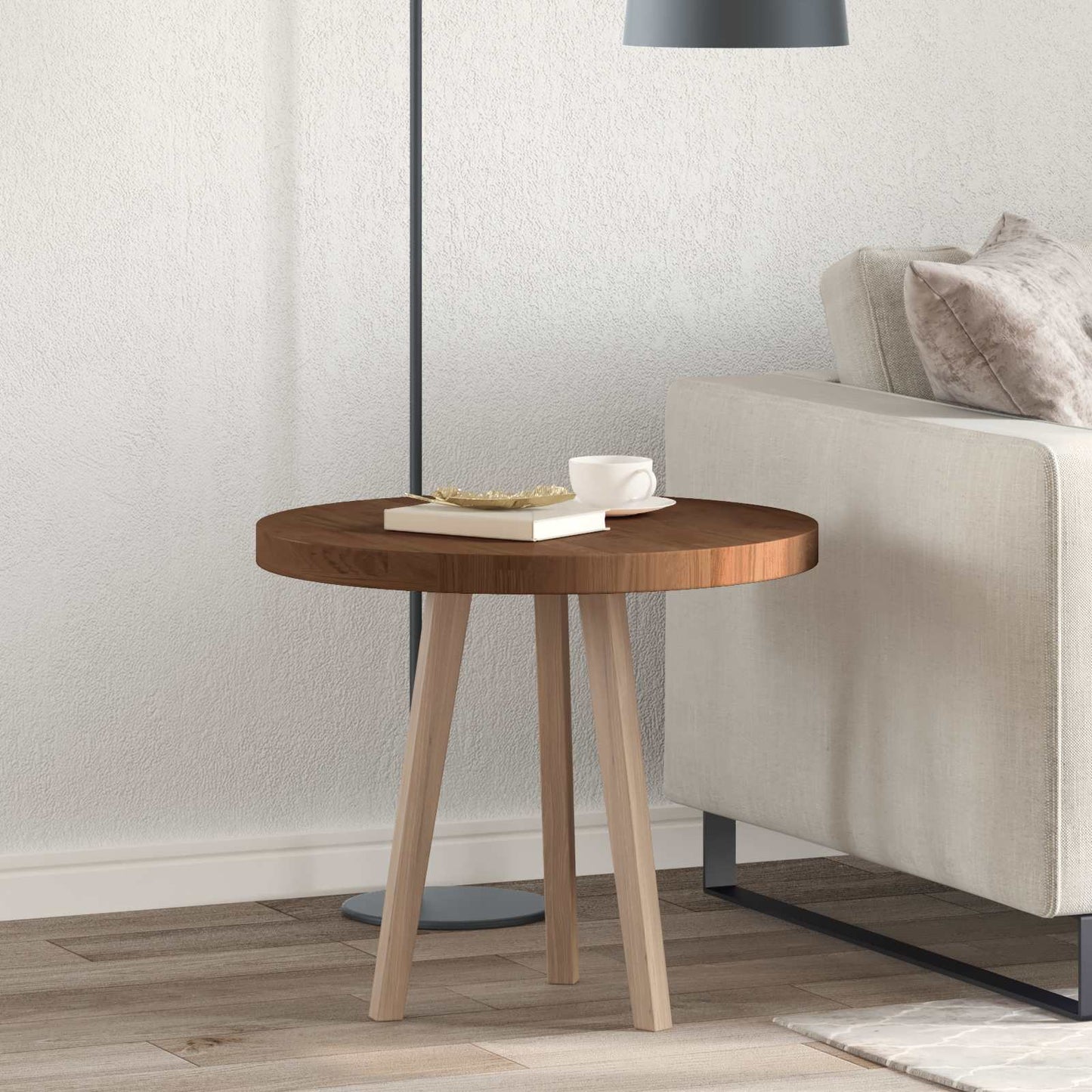 vidaXL Tischplatte Dunkelbraun Ø 60 x 4 cm Massivholz Eiche