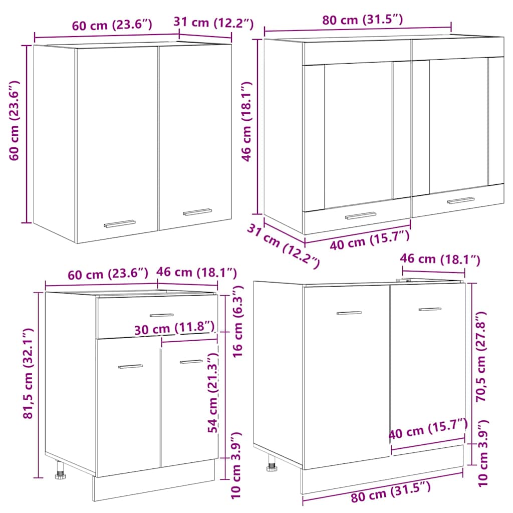 vidaXL Küchenschrank-Set Lyon 4 pcs Grau Sonoma 140 x 46 x 81.5 cm