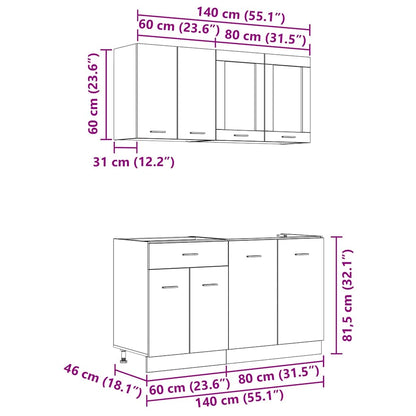 vidaXL Küchenschrank-Set Lyon 4 pcs Grau Sonoma 140 x 46 x 81.5 cm