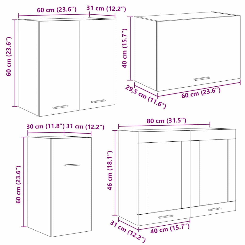 vidaXL Küchenschrank-Set mit Tür Lyon 8 pcs Räuchereiche Holzwerkstoff