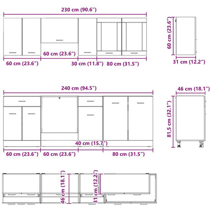 vidaXL Küchenschrank-Set mit Tür Lyon 8 pcs Räuchereiche Holzwerkstoff