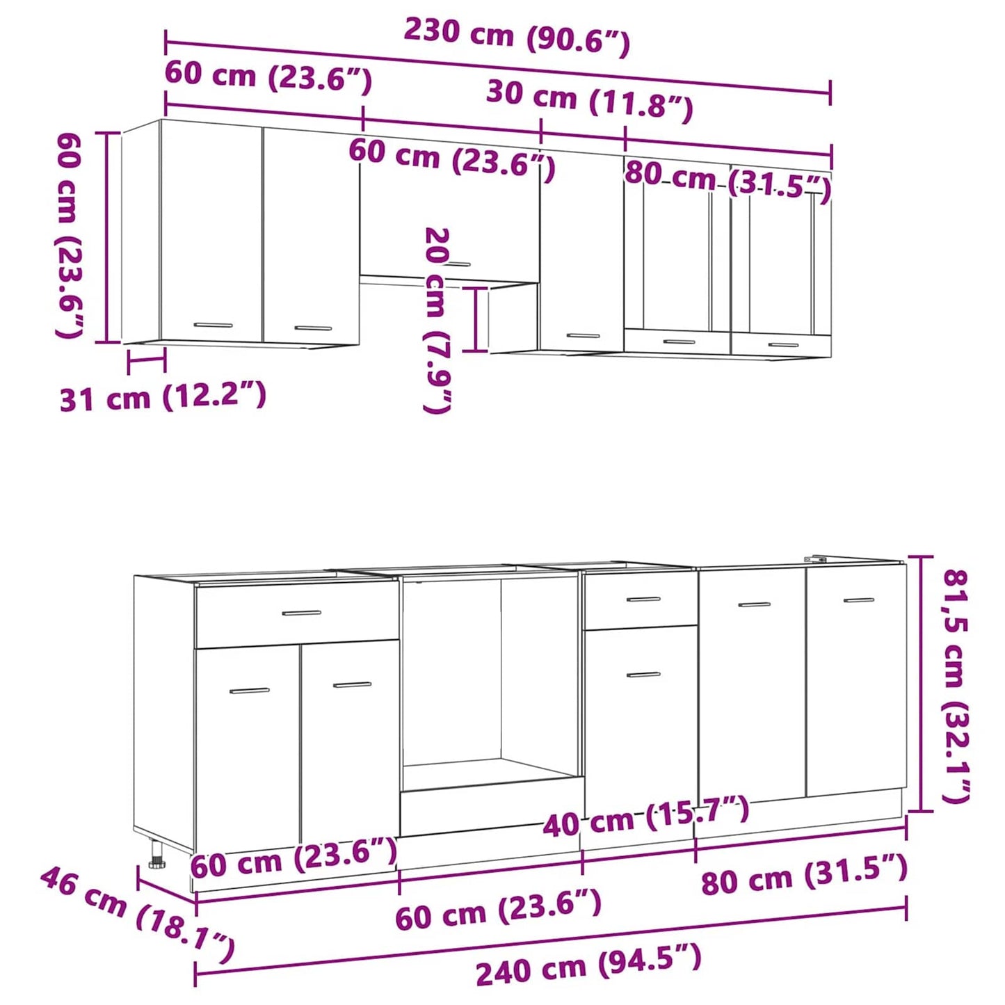 vidaXL Küchenschrank-Set mit Tür Lyon 8 pcs Räuchereiche Holzwerkstoff