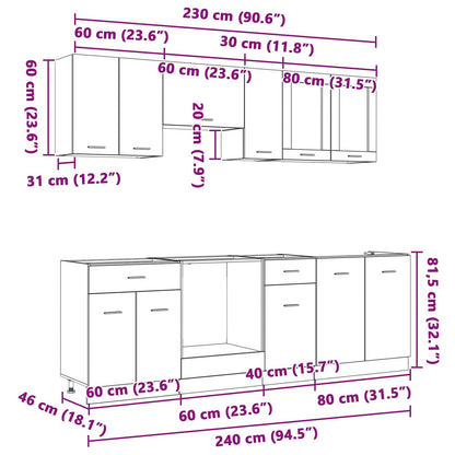 vidaXL Küchenschrank-Set mit Tür Lyon 8 pcs Räuchereiche Holzwerkstoff
