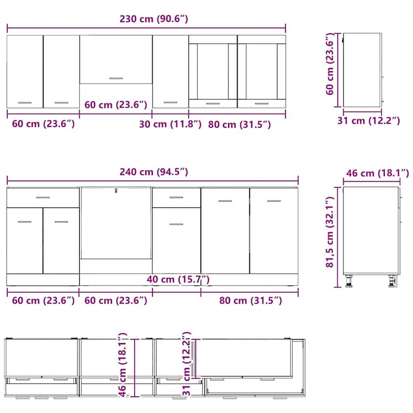 vidaXL Küchenschrank-Set Lyon 8 pcs Graues Sonoma Holzwerkstoff