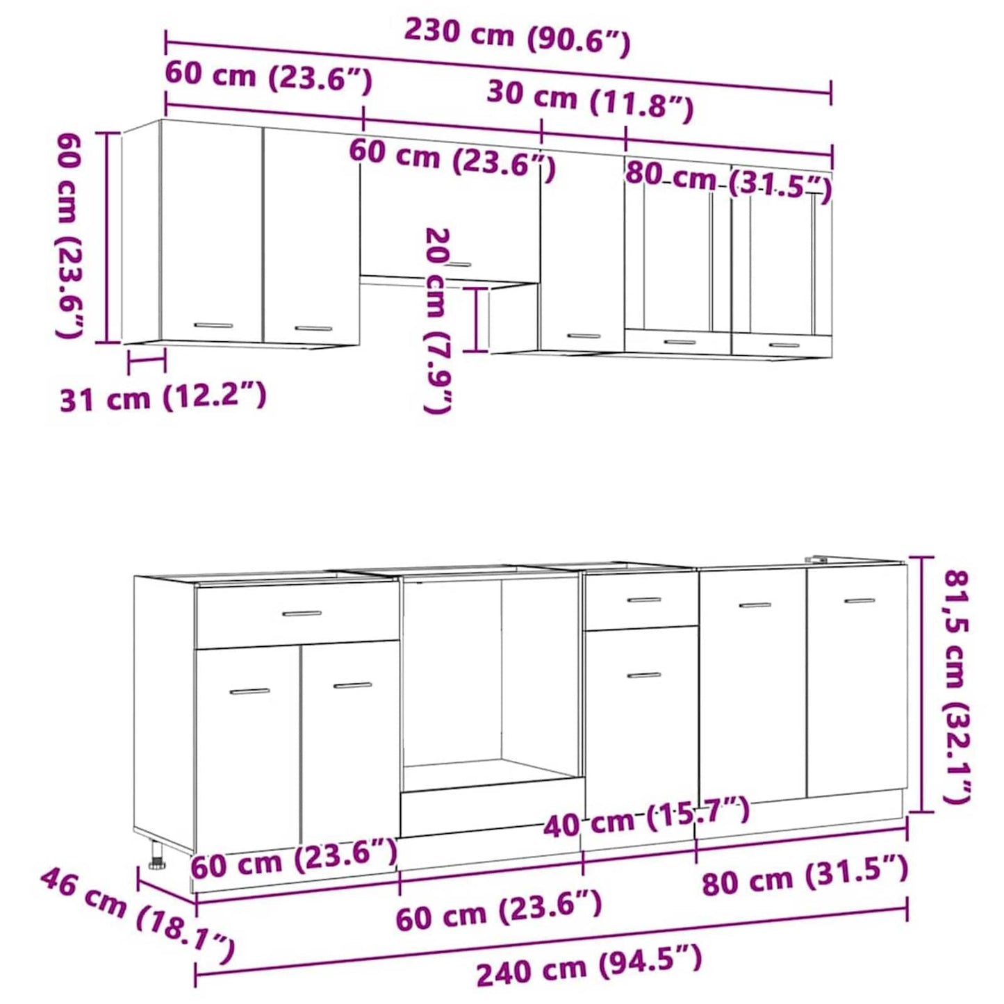 vidaXL Küchenschrank-Set Lyon 8 pcs Graues Sonoma Holzwerkstoff