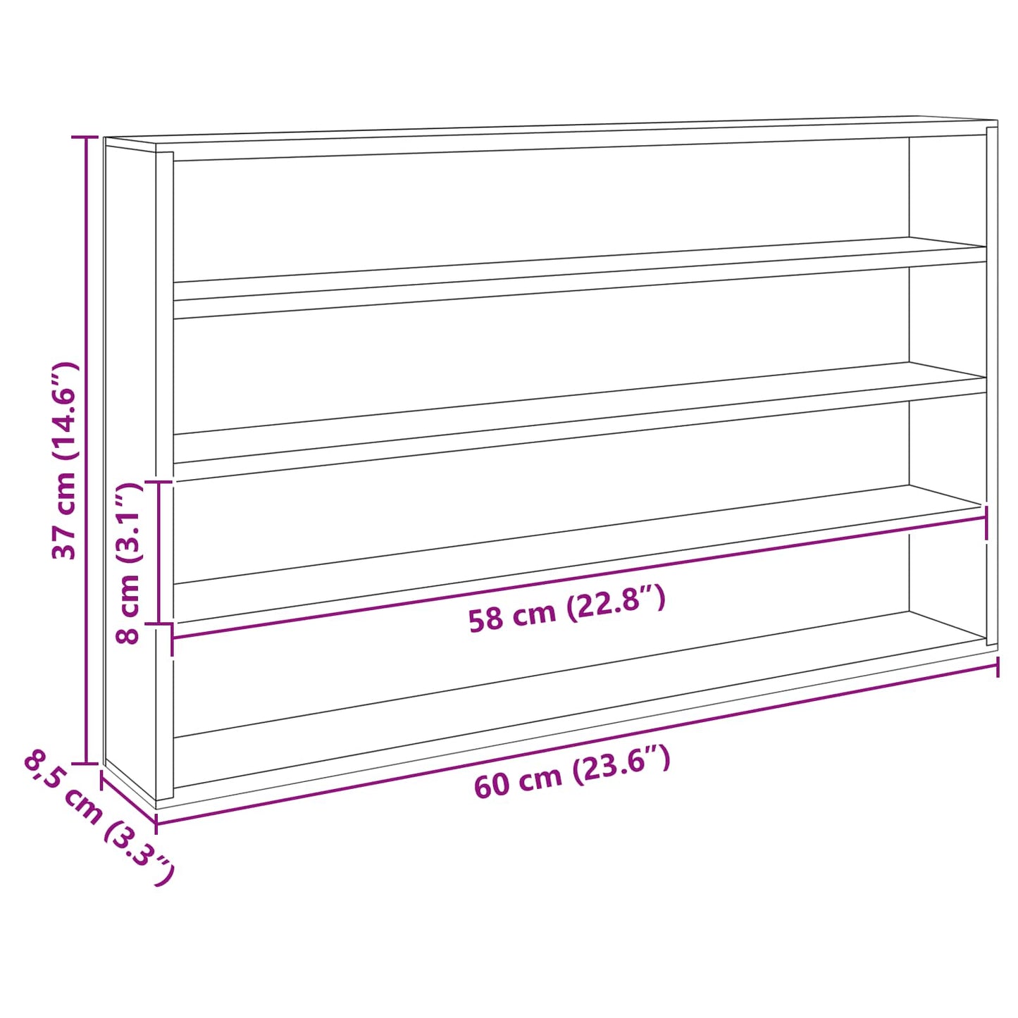 vidaXL Wanddisplay-Case mit Regal Beige 60 x 8,5 x 37 cm Holzwerkstoff