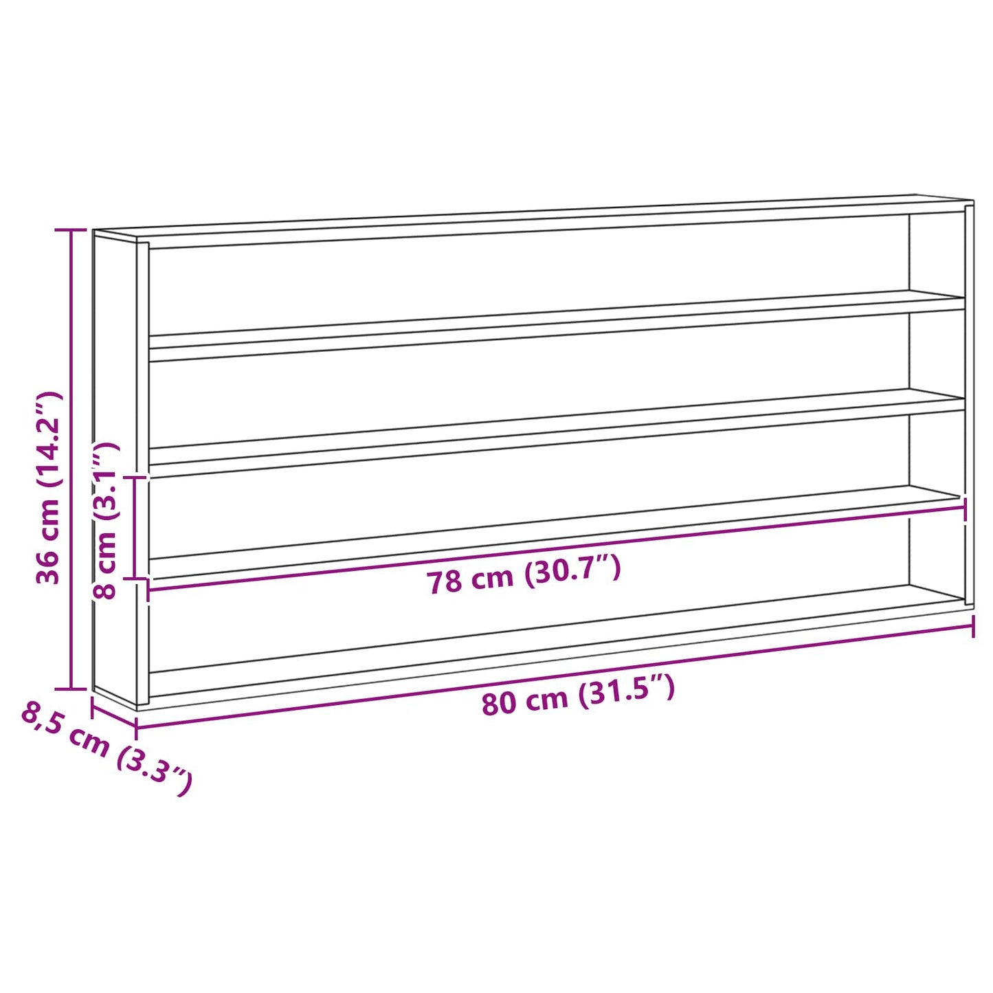 vidaXL Wanddisplay-Case mit Regal Beige 80 x 8,5 x 36 cm Holzwerkstoff