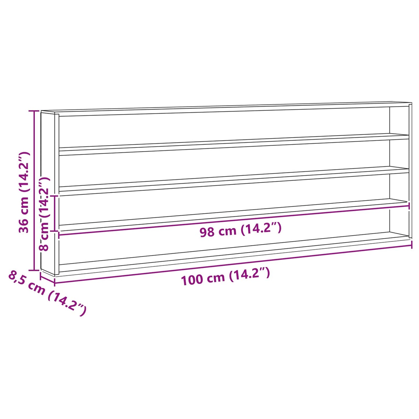 vidaXL Wanddisplay-Case Beige 100 x 8,5 x 36 cm Holzwerkstoff