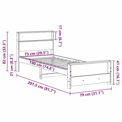 Bettrahmen mit Kopfteil Weiß 75 x 190 cm Holzwerkstoff