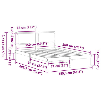 Bettrahmen Hellgrau 150 x 200 cm Massives Kiefernholz