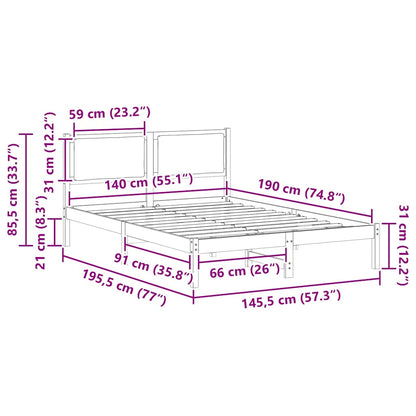Bettrahmen Schwarz 140 x 190 cm Massives Kiefernholz