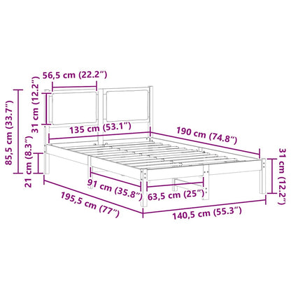 Bettrahmen Schwarz 135 x 190 cm Massives Kiefernholz