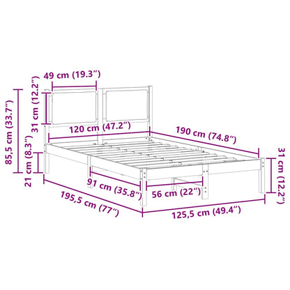 Bettrahmen Schwarz 120 x 190 cm Massives Kiefernholz