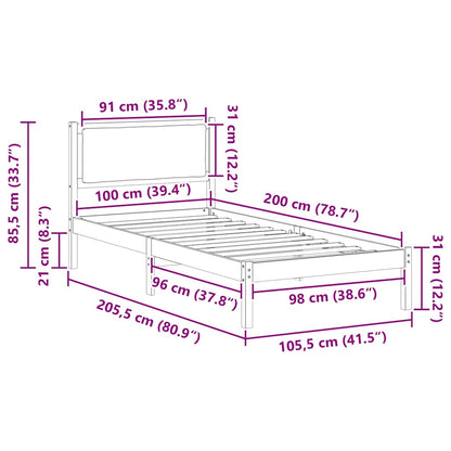 Bettrahmen Schwarz 100 x 200 cm Massives Kiefernholz