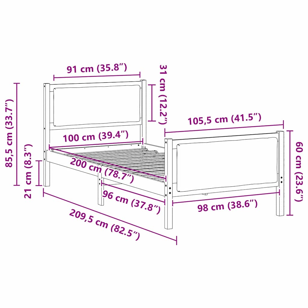 Bettrahmen mit Kopfteil Dunkelgrau 100 x 200 cm Stoff