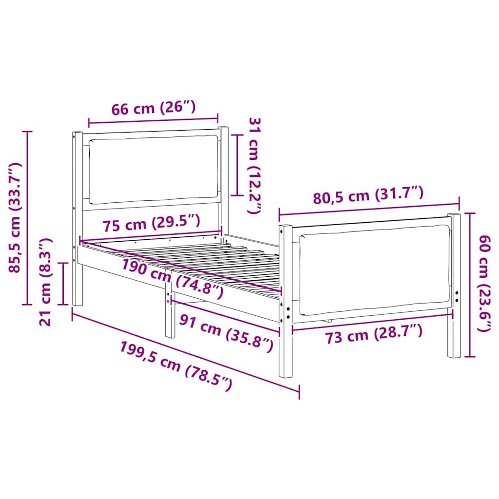Bettrahmen mit Kopfteil Taupe 75 x 190 cm Stoff