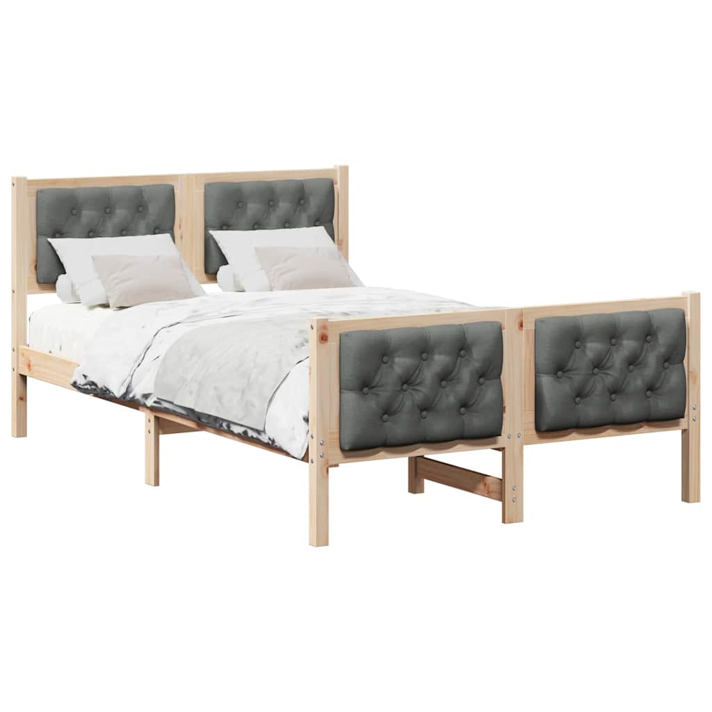 vidaXL Bettrahmen Dunkelgrau 135 x 190 cm Massives Kiefernholz