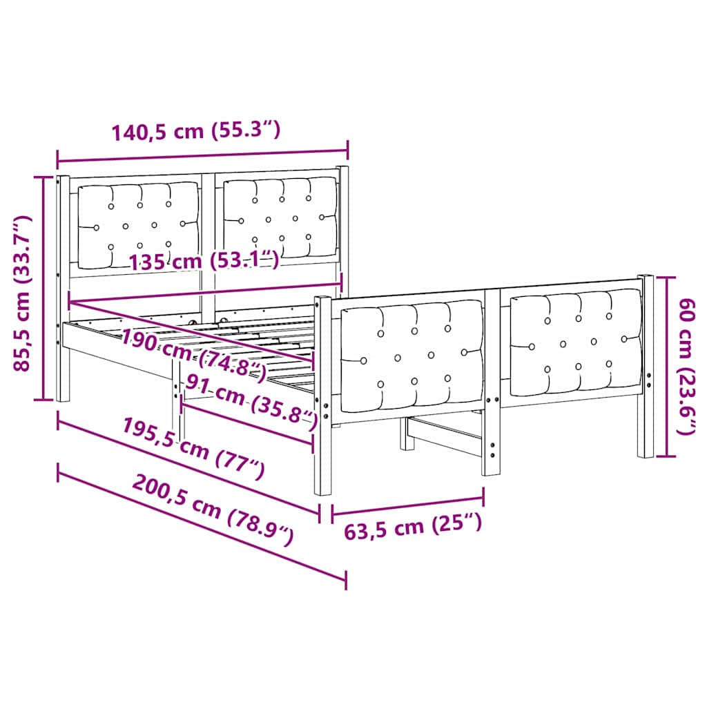 vidaXL Bettrahmen Dunkelgrau 135 x 190 cm Massives Kiefernholz