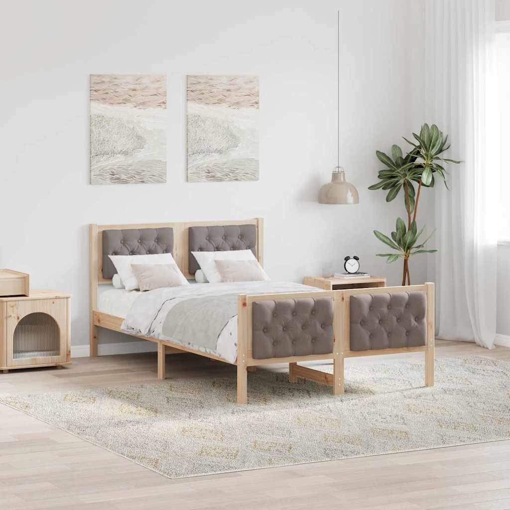 vidaXL Bettrahmen mit Kopfteil Taupe 135 x 190 cm Massives Kiefernholz