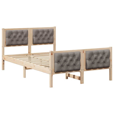 vidaXL Bettrahmen mit Kopfteil Taupe 135 x 190 cm Massives Kiefernholz