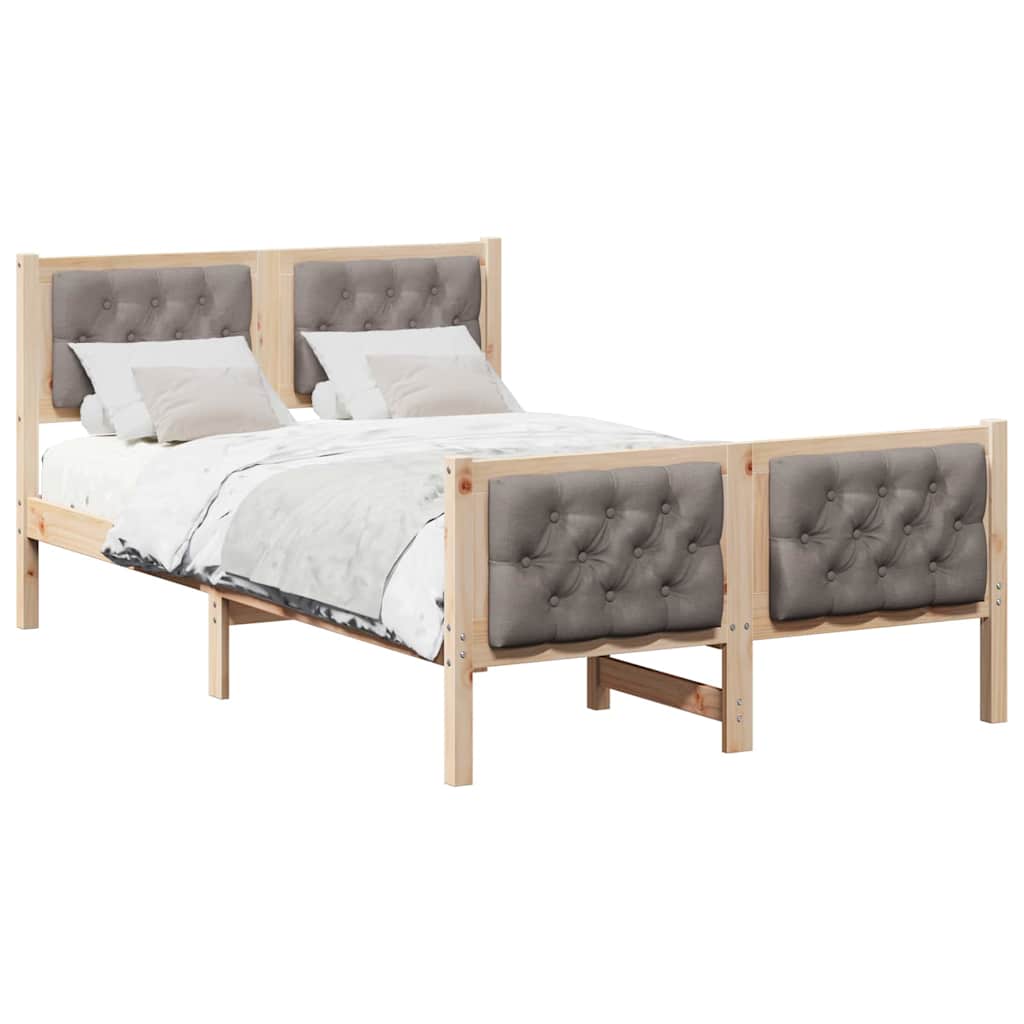 vidaXL Bettrahmen mit Kopfteil Taupe 135 x 190 cm Massives Kiefernholz