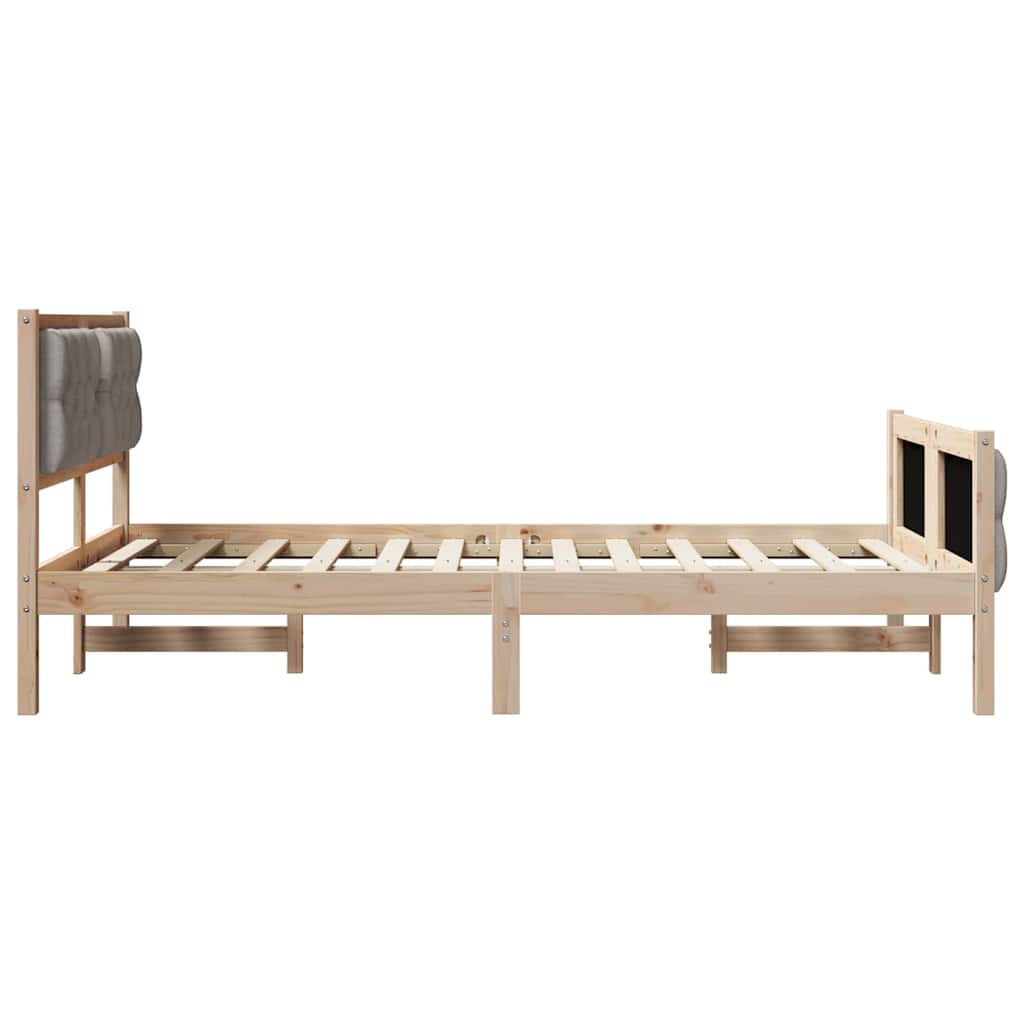 vidaXL Bettrahmen mit Kopfteil Taupe 135 x 190 cm Massives Kiefernholz