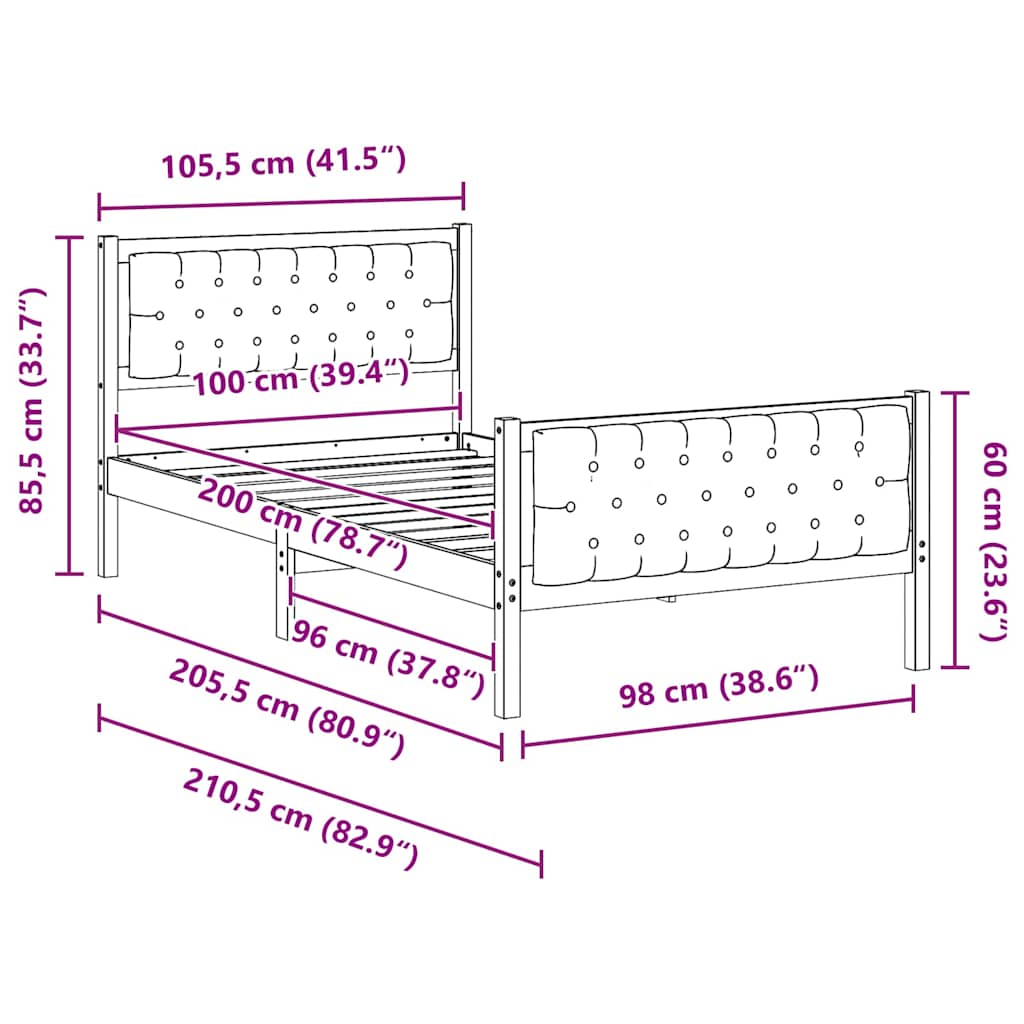 Bettrahmen Dunkelgrau 100 x 200 cm Massives Kiefernholz