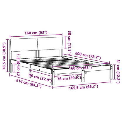 Bettgestell Weiß und Hellgrau 160 x 200 cm Massivholz Kiefer