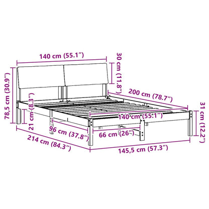 Bettgestell Braun und hellgrau 140 x 200 cm Massivholz Kiefer