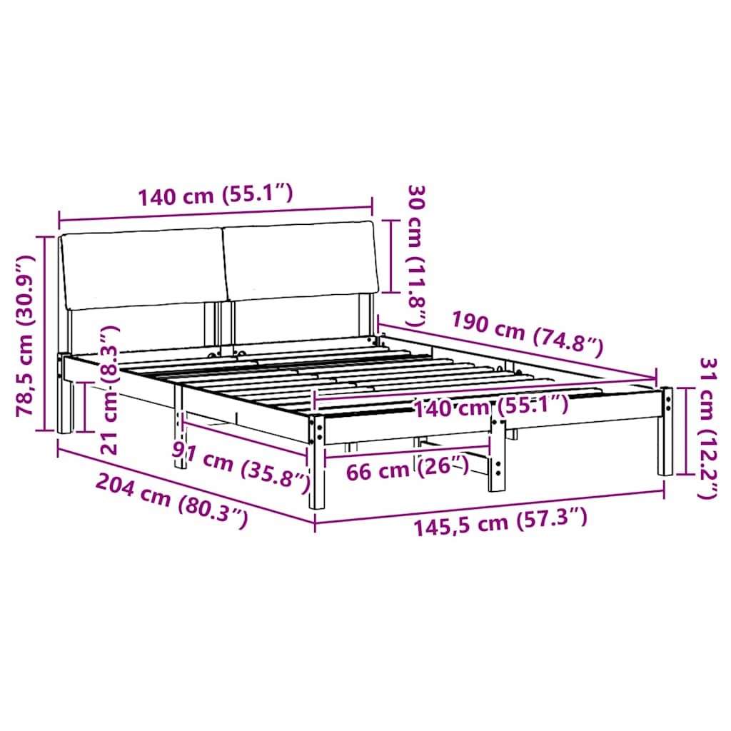 Bettgestell Braun und hellgrau 140 x 190 cm Massivholz Kiefer